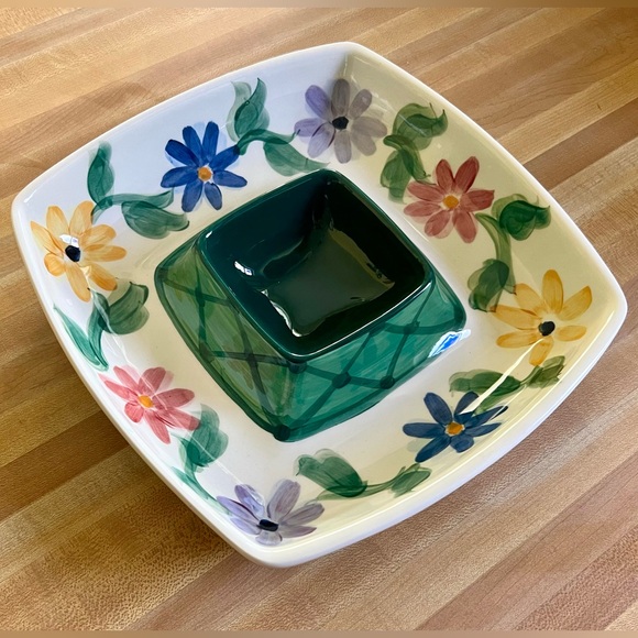 Gail Pittman Daisy Chain 9" Chip and Dip Server Hand Painted Vintage 1993/95 EUC - Picture 2 of 8